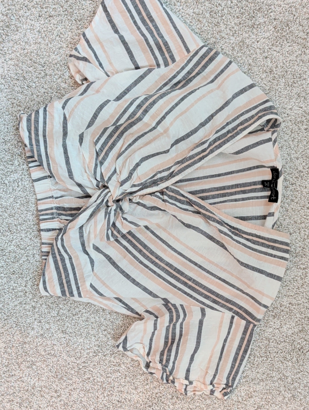 Derek Heart Pink and Gray Striped Tie-Front Crop Top